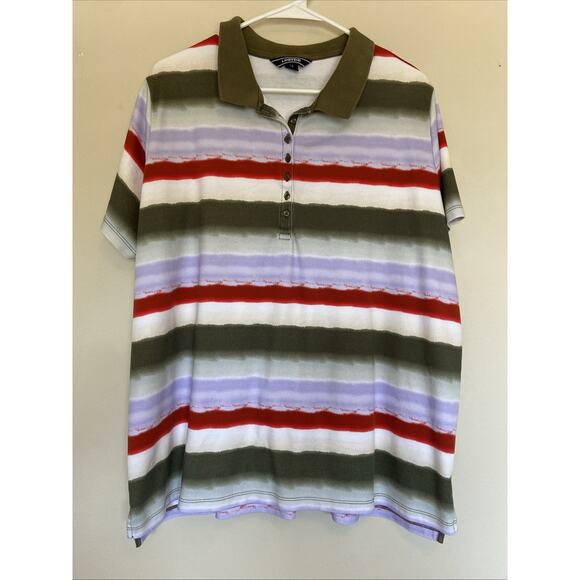 Lands' End Tops - Lands End Multicolor Striped Pima Cotton Stretch Polo Shirt Women Plus 2X 20-22W